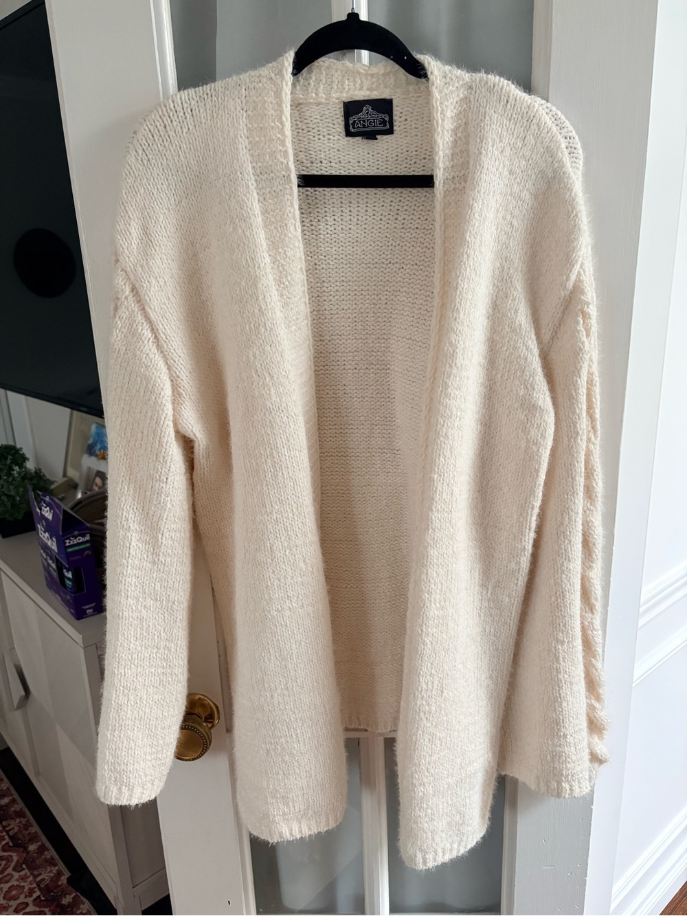 Angie Cream Open-Front Knit Cardigan